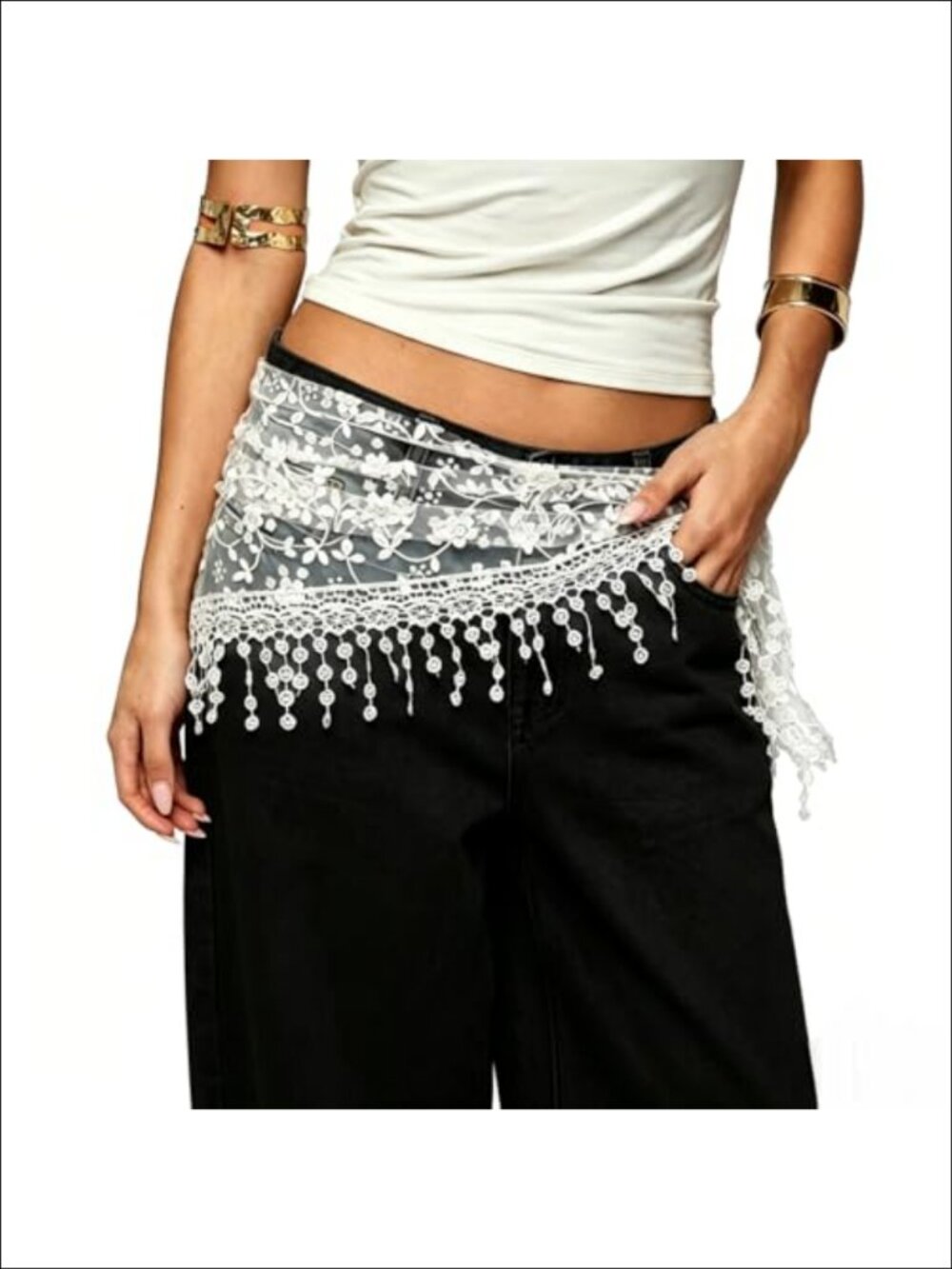 Floral Lace Triangle Hip Scarf Head Kerchief Tie Waist Belt Polyester